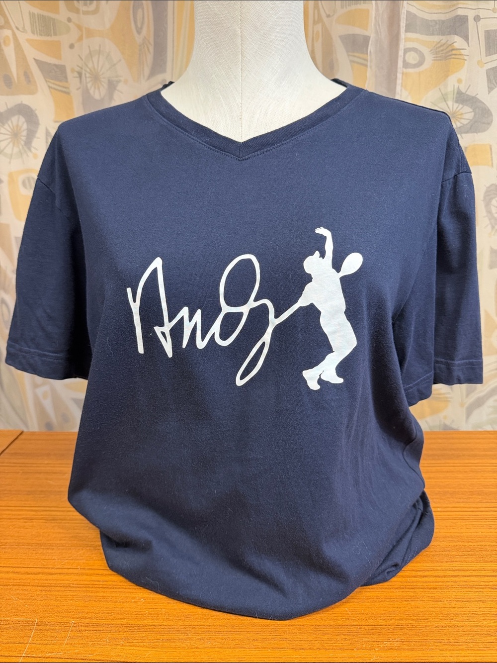 Lacoste Dark Navy Blue V-Neck Tee with Andy Roddick Tennis Tagged Size 6
